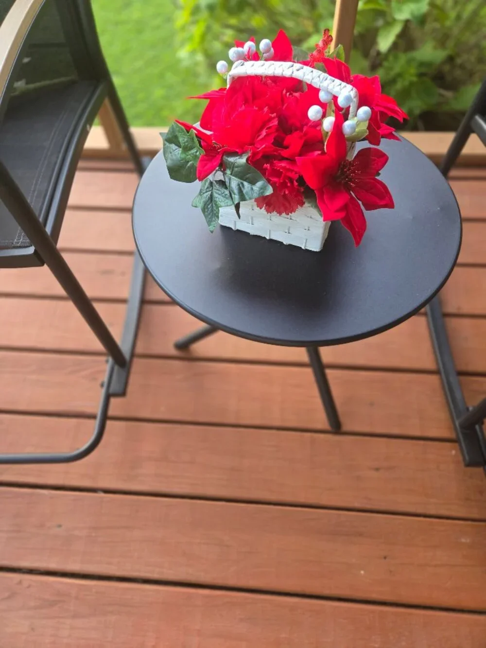 Red Poinsettia Christmas Floral Basket Holiday Centerpiece Decor